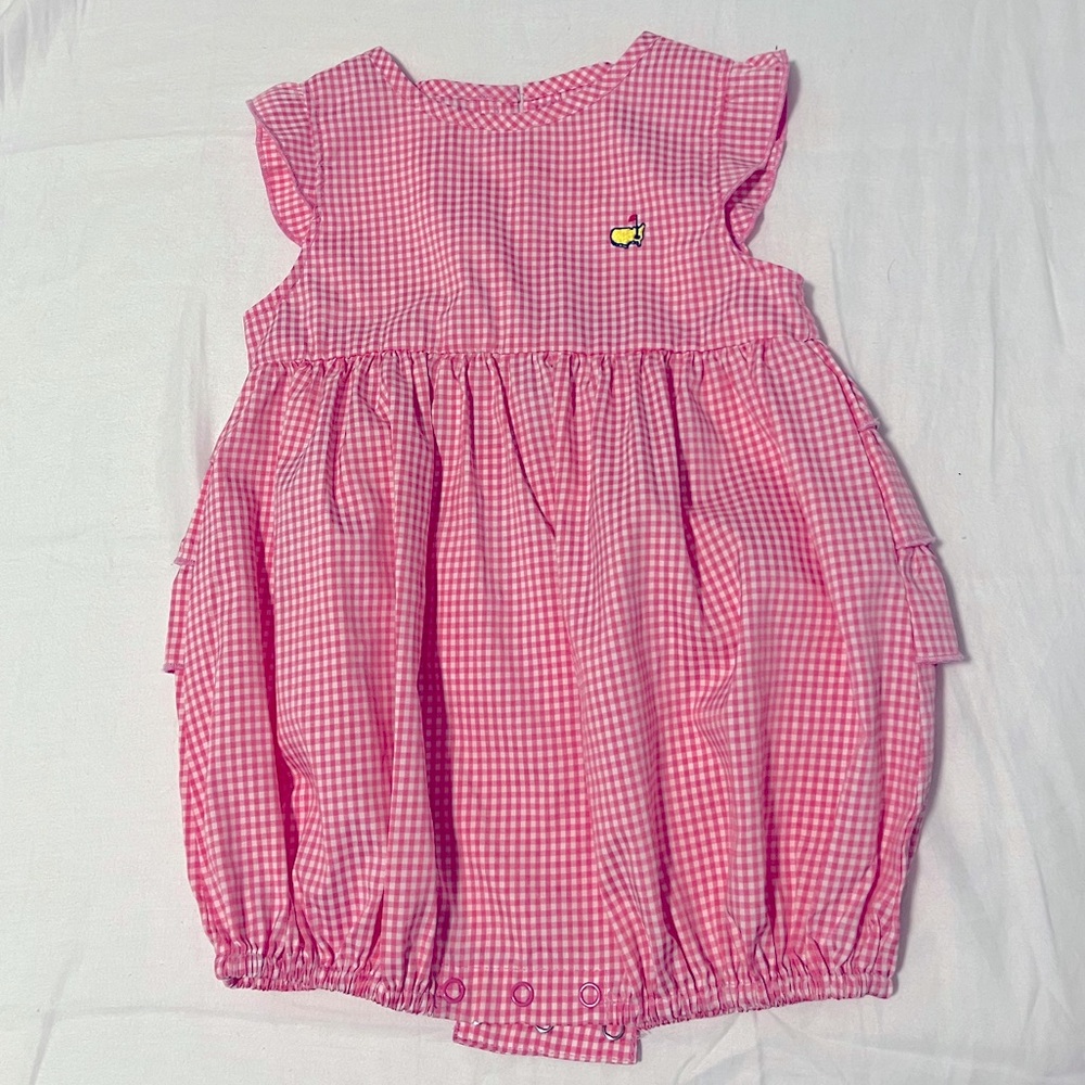 Pink gingham Masters Kids 12-18m bubble outfit